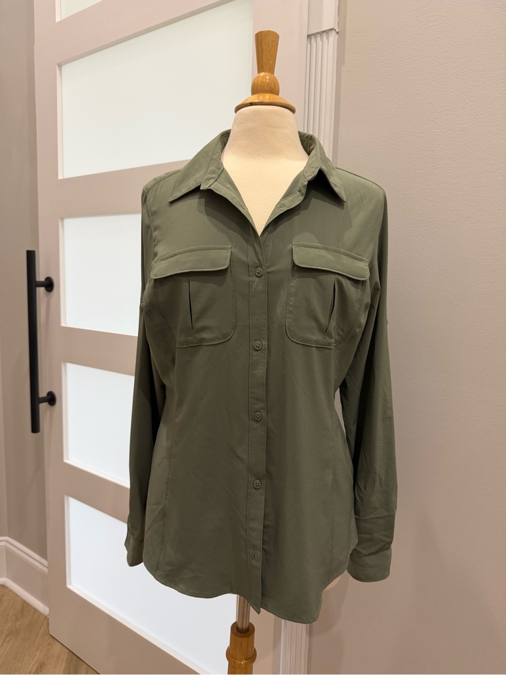 Columbia Olive Green Button-Front Utility Shirt